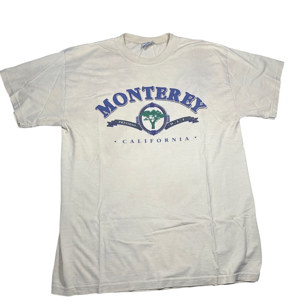 Vintage Gear For Sports Monterey California T-Shirt Mens Medium Cream 90s USA‎